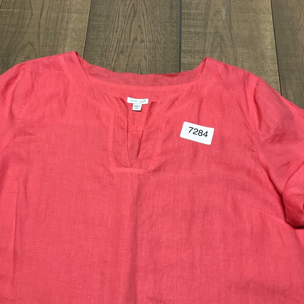 J. Jill Love Linen Shift Dress Womens Size XL Pink Short Sleeve V-Neck Summer - Picture 12 of 12